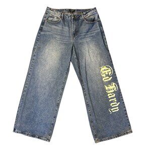Ed Hardy Jeans BORN FREE Women’s SZ 34 Wide Leg Y2K Skate EUC